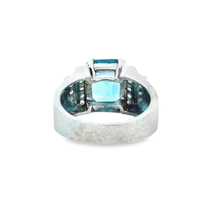 4.35 CT Blue Topaz & 0.20 CTW Diamond Ring – 14K White Gold