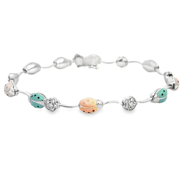 Aaron Basha 0.43 CTW Diamond Ladybug Bracelet with Enamel in 18K White Gold