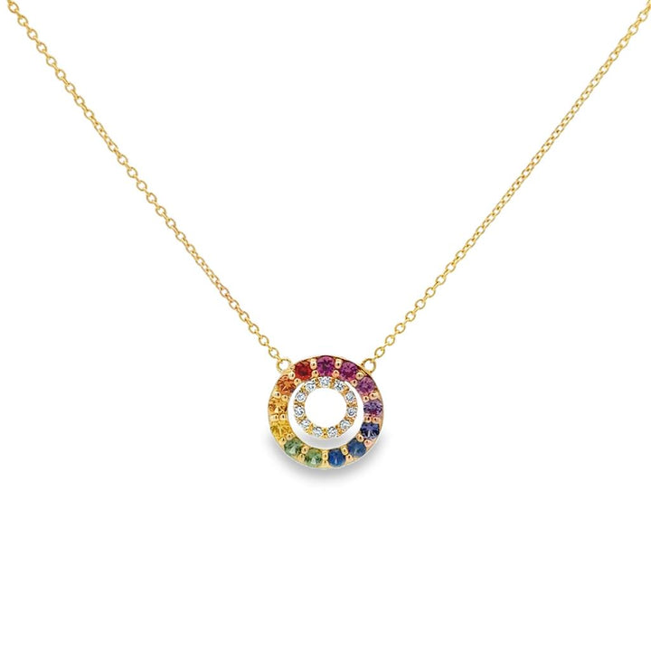 0.32 CTW Rainbow Sapphire & Diamond 14K Yellow Gold Circle Pendant Necklace