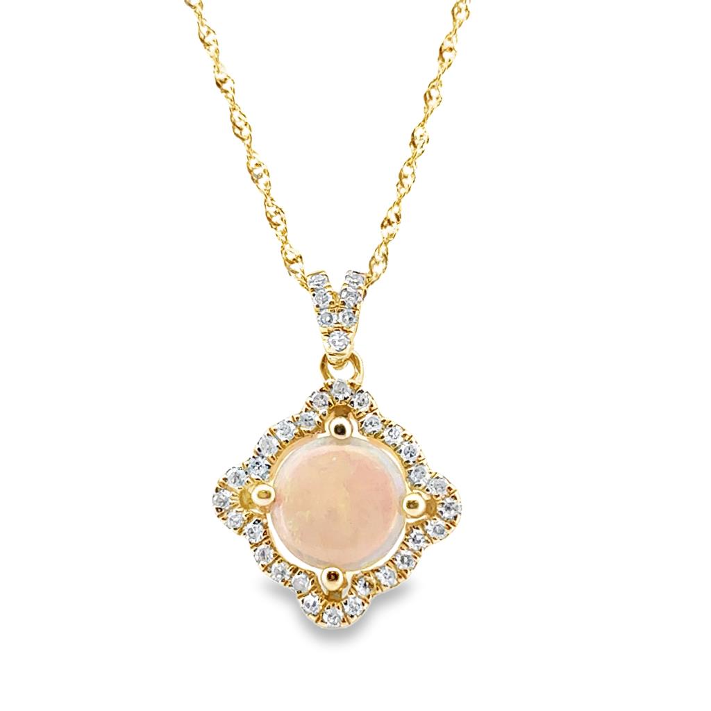 14K Yellow Gold Pendant with CT Cabochon Opal and CTW