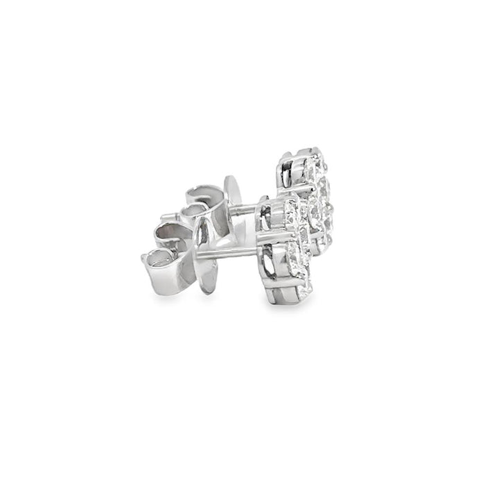 1.80 CTW Diamond Floral Stud Earrings 18K White Gold