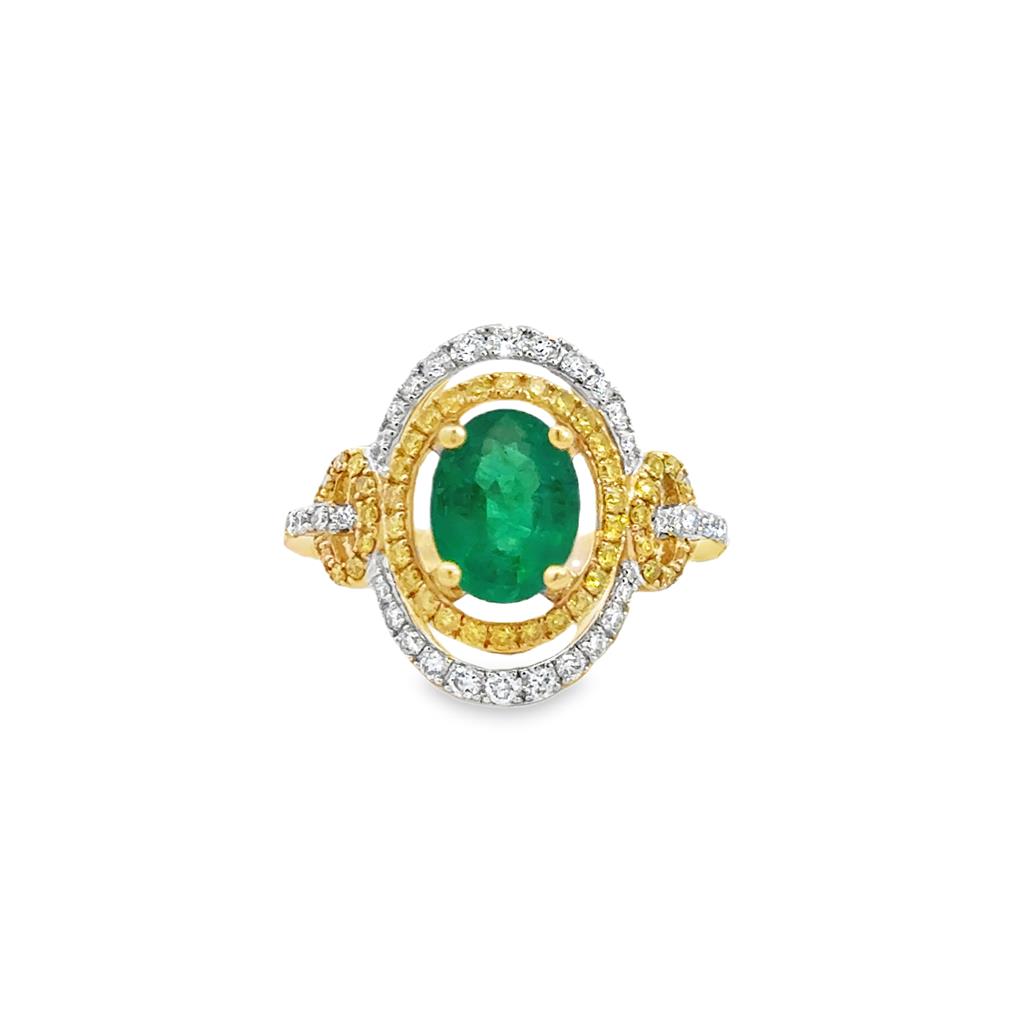 1.25 CT Emerald & 0.65 CTW Diamond 14K Yellow Gold Oval Halo Ring