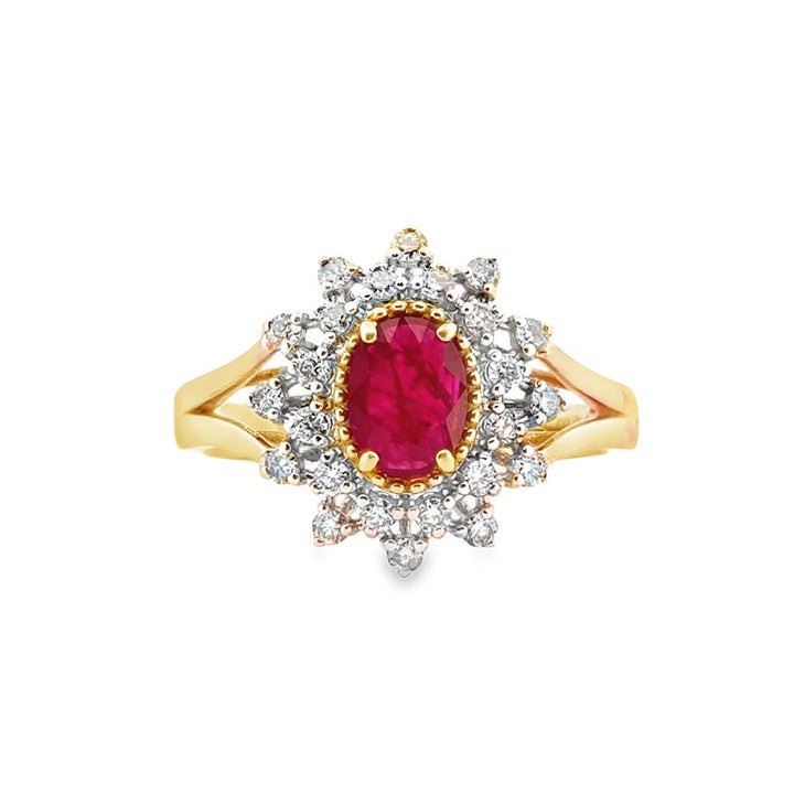 0.69 CT Ruby Oval Ring with 0.39 CTW Diamonds, 14K Two-Tone Gold