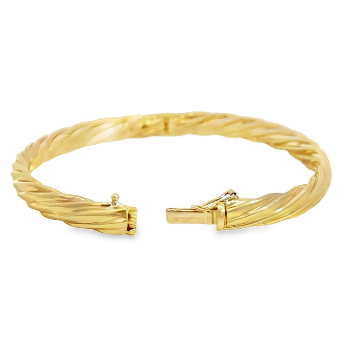 Pre-Owned 14K Yellow Gold 6.3mm Hinged Twisted Design Bangle Bracelet