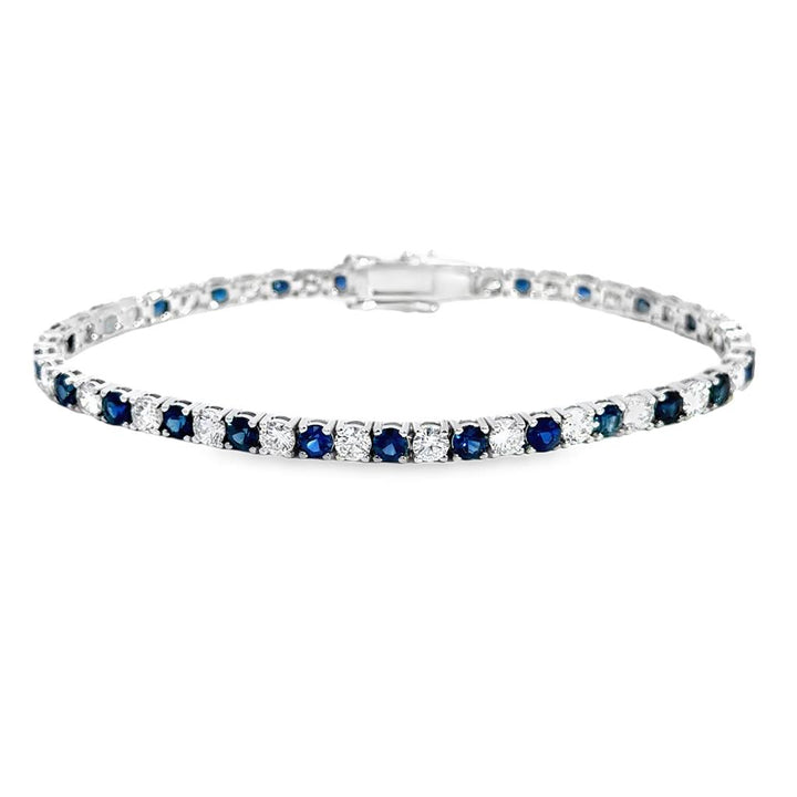 7.67 CTW Sapphire & Diamond 14K White Gold Tennis Bracelet