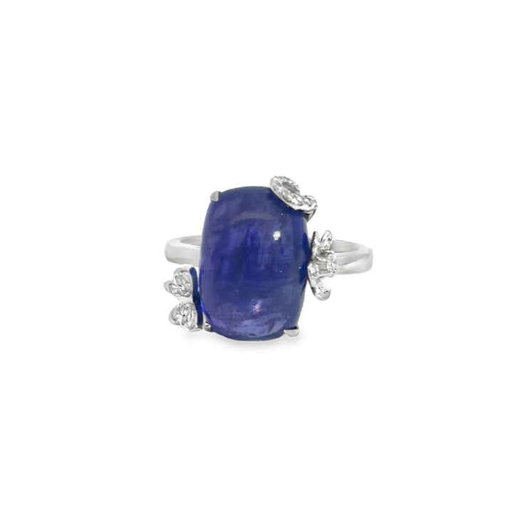 0.15 CTW Diamond & Tanzanite 18K White Gold Ring with Butterfly and Flower Design