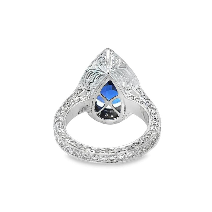 6.17 CT Tanzanite & 3.00 CTW Diamond 18K White Gold Pear-Shaped Halo Ring