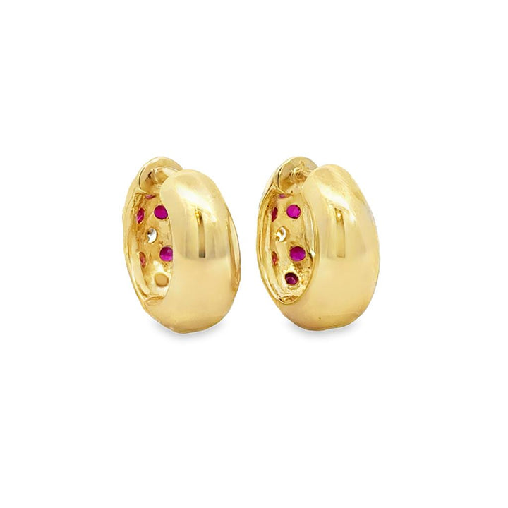 0.08 CTW Diamond & Ruby 14K Yellow Gold Huggie Hoop Earrings