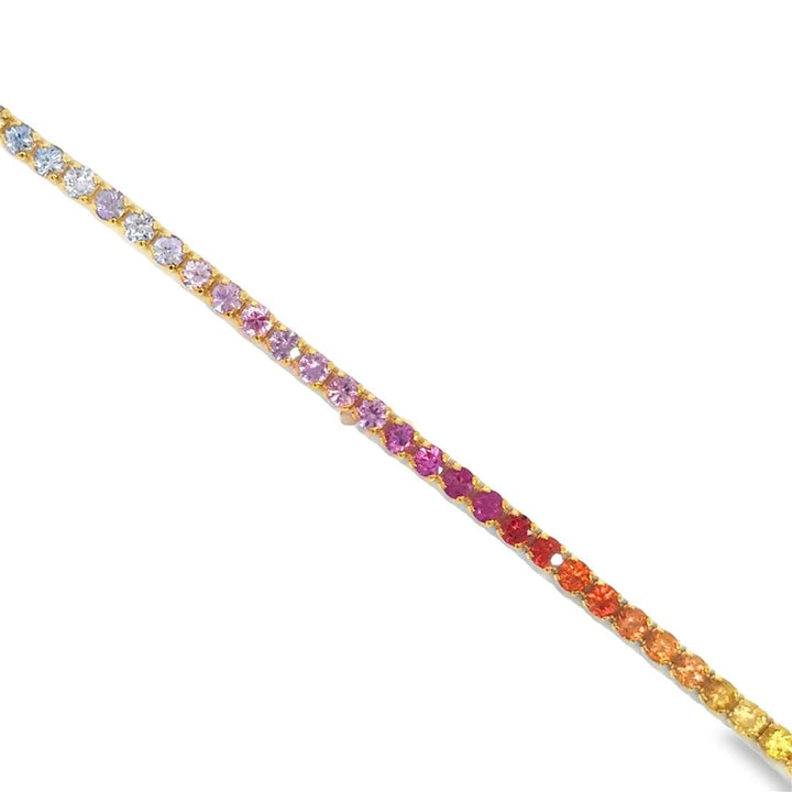 6.07 CTW Multicolor Sapphire 18K Yellow Gold Stackable Tennis Bracelet