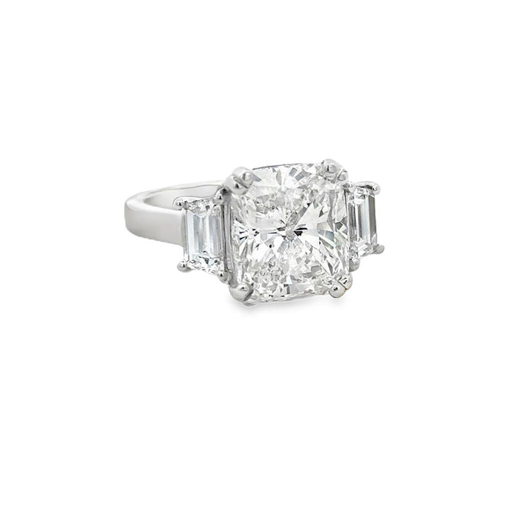 5.20 Carat Cushion H VS2 Diamond Ring with 0.80 CTW Baguette Accents in 18K White Gold