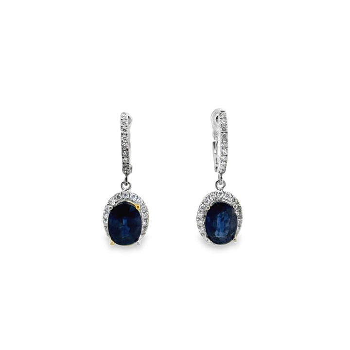 Oval Sapphire & 0.50 CTW Diamond Drop Earrings in 14K White Gold