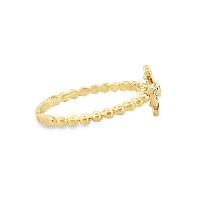 0.12 CTW Diamond Flower Ring with Beaded Band, 14K Yellow Gold