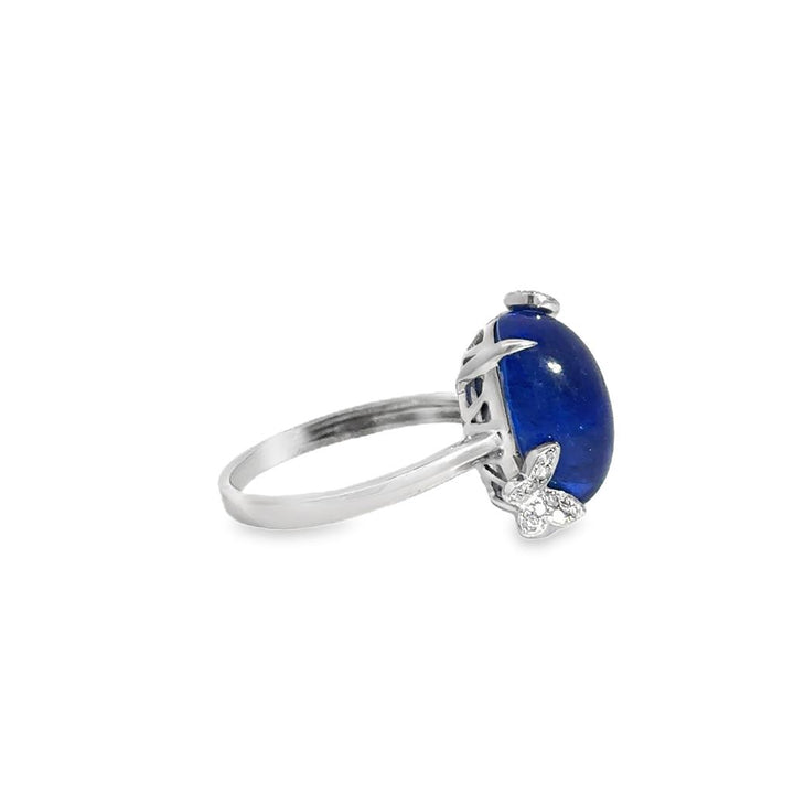 0.15 CTW Diamond & Tanzanite 18K White Gold Ring with Butterfly and Flower Design