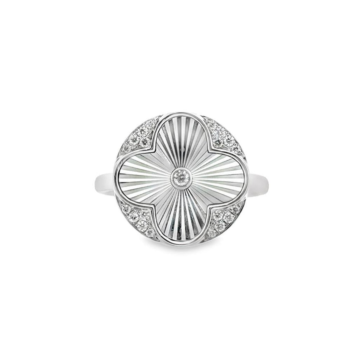 Doves 0.12 CTW Diamond 18K White Gold Clover Ring