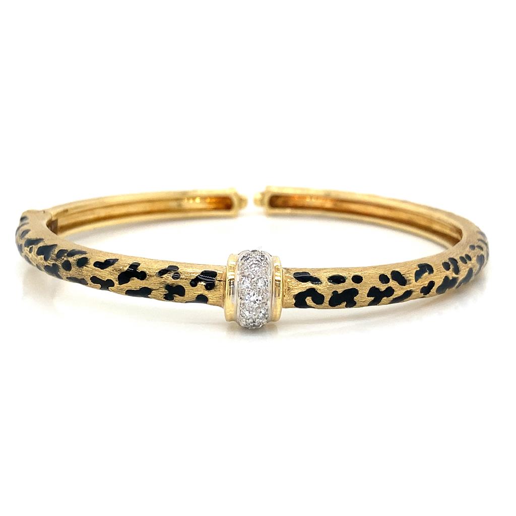 Sal Praschnik 0.24 CTW Round Diamond 18K Yellow Gold Cheetah Bangle Bracelet, image size:1024x1024