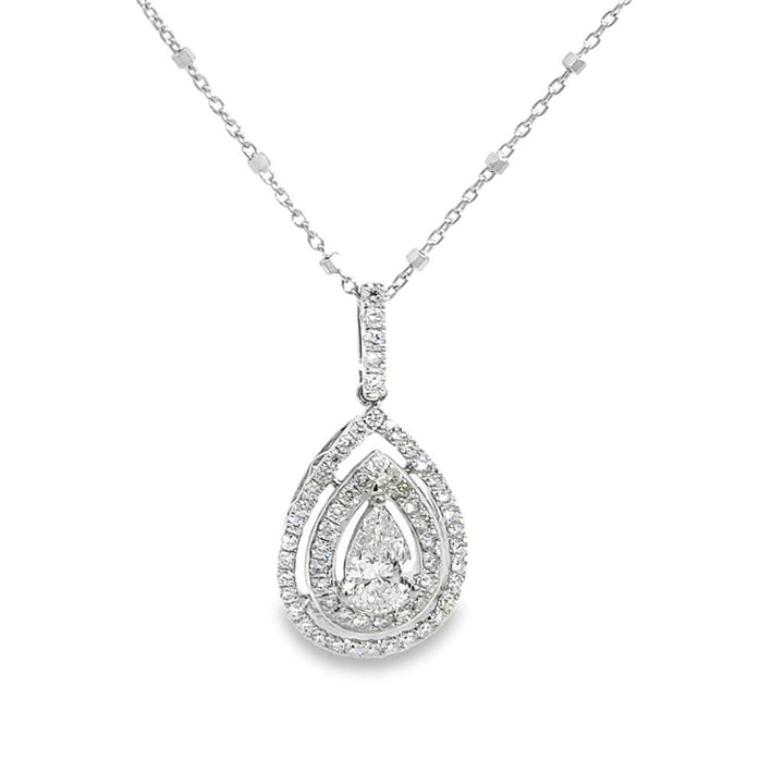 1.22 CTW Diamond Pear Shape Pendant Necklace in 18K White Gold