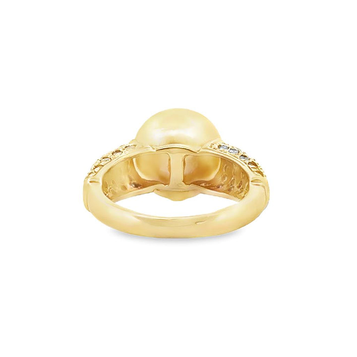 11mm South Sea Golden Pearl Ring with 0.80 CTW Diamonds in 14k Yellow Gold