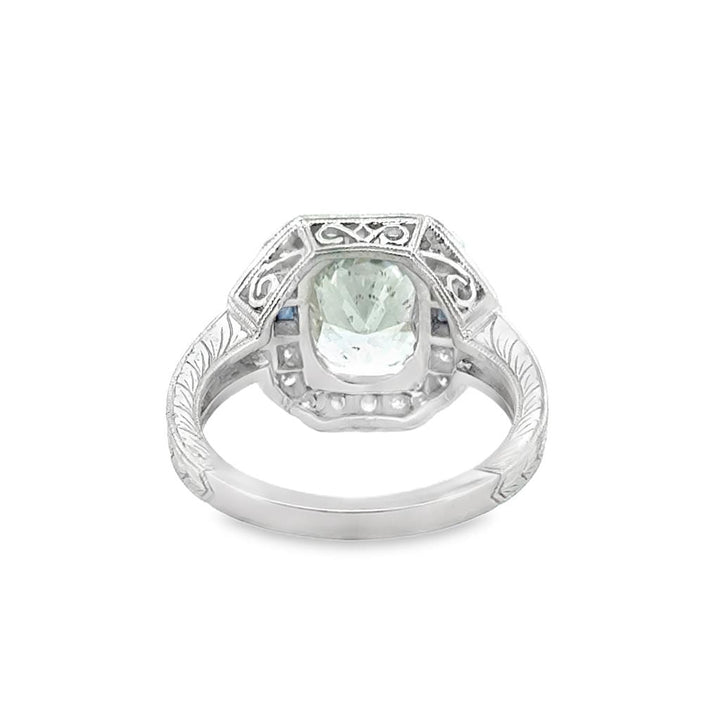 2.67 CT Cushion Cut Diamond & Sapphire Platinum Ring