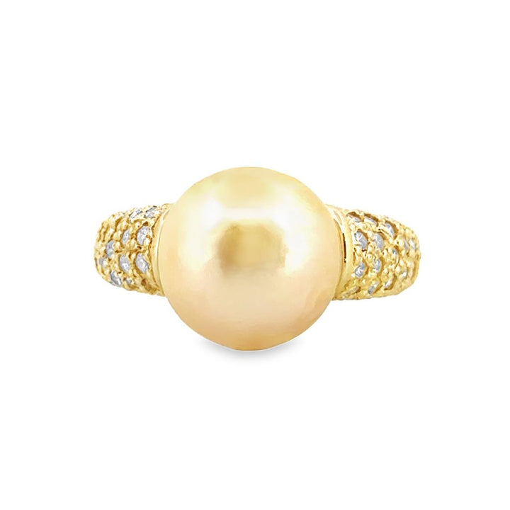 11mm South Sea Golden Pearl Ring with 0.80 CTW Diamonds in 14k Yellow Gold