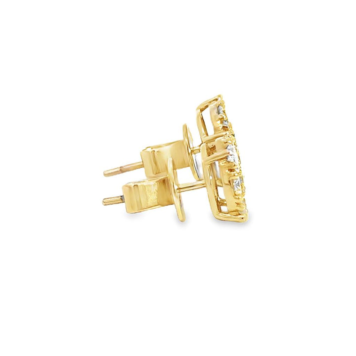 0.80 CTW Diamond Baguette & Round Stud Earrings in 14K Yellow Gold