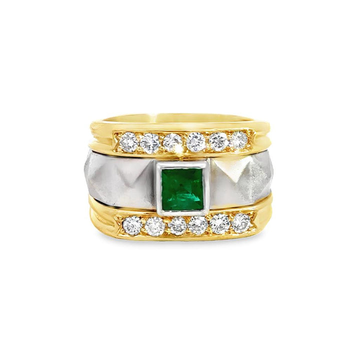 0.36 CTW Diamond & Emerald 18K Yellow and White Gold Statement Ring