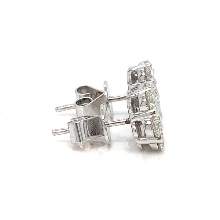 1.62 CTW Round Brilliant Diamond 18K White Gold Cluster Design Earrings