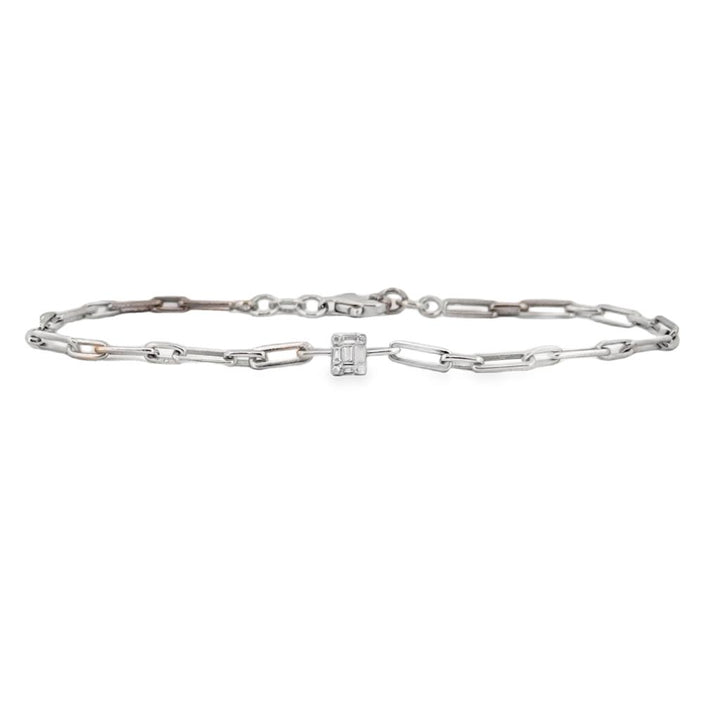 0.10 CTW Diamond Paper Clip Chain Bracelet, 14K White Gold
