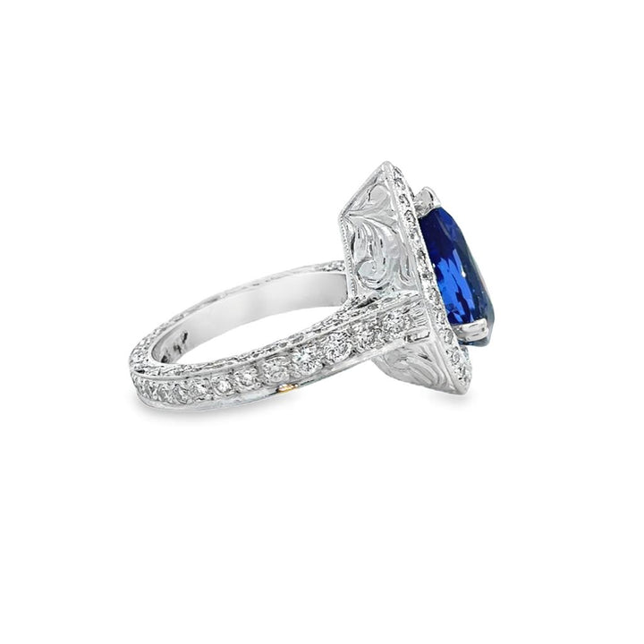 6.17 CT Tanzanite & 3.00 CTW Diamond 18K White Gold Pear-Shaped Halo Ring