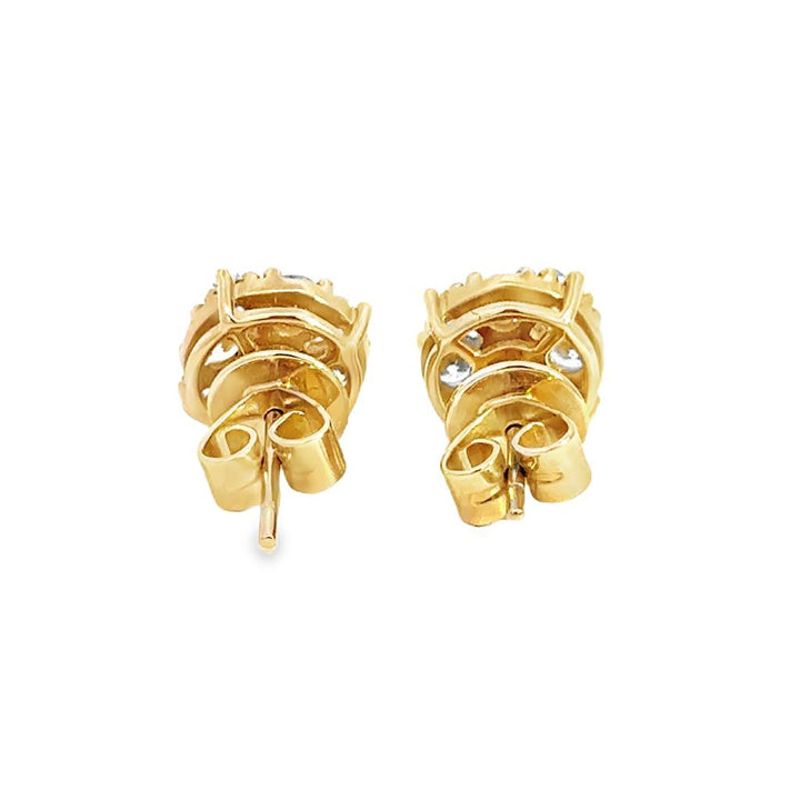 0.80 CTW Diamond Baguette & Round Stud Earrings in 14K Yellow Gold