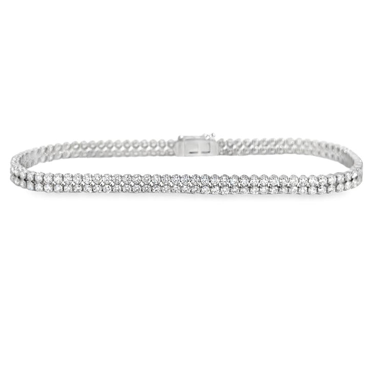 3.70 CTW Diamond Double Mini Tennis Bracelet – 18K White Gold, 7"