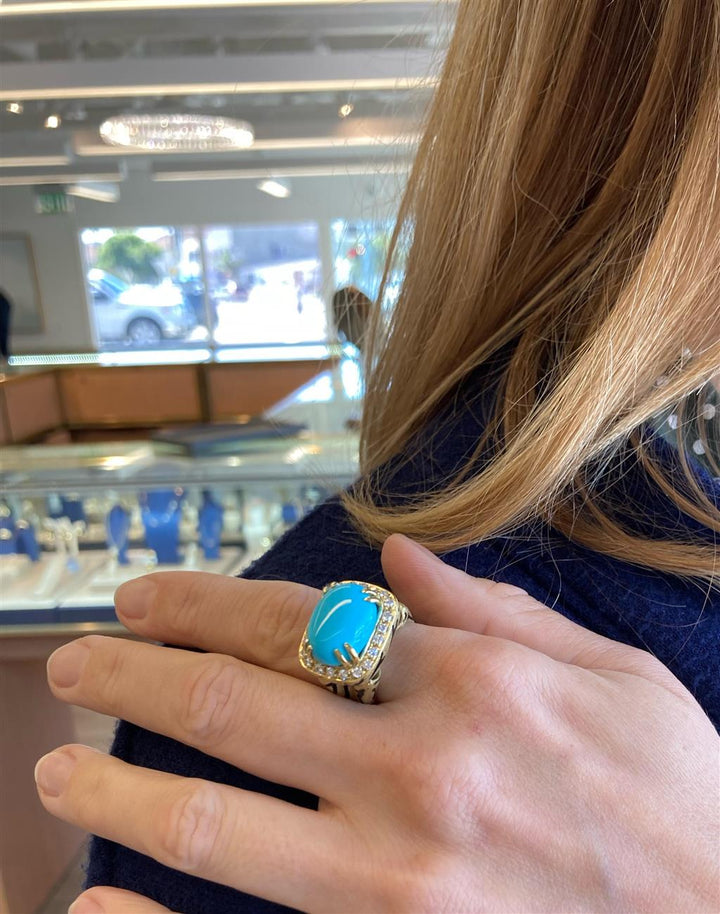 Sal Praschnik 0.54 CTW Diamond & 9.39 CT Turquoise 18K Yellow Gold Black Enamel Cheetah Print Ring
