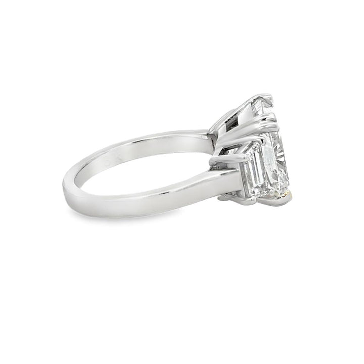 5.20 Carat Cushion H VS2 Diamond Ring with 0.80 CTW Baguette Accents in 18K White Gold