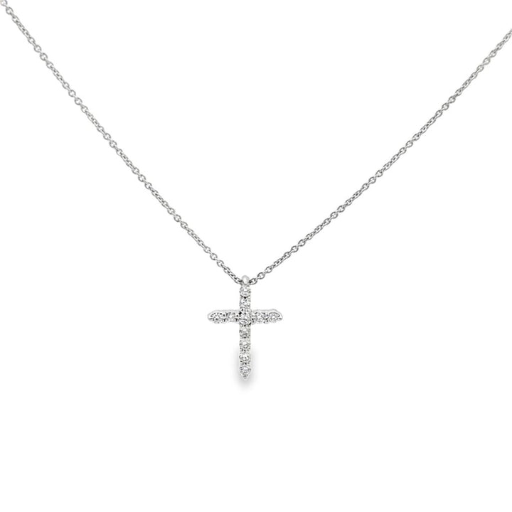 0.15 CTW Diamond 18K White Gold Mini Cross Pendant Necklace