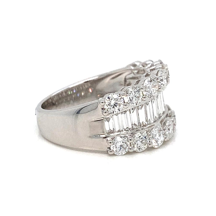 3.09 CTW Round and Baguette Diamond 18K White Gold Ring