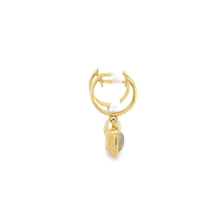 0.14 CTW Diamond & Bezel Set Opal Hoop Drop Earrings in 14K Yellow Gold