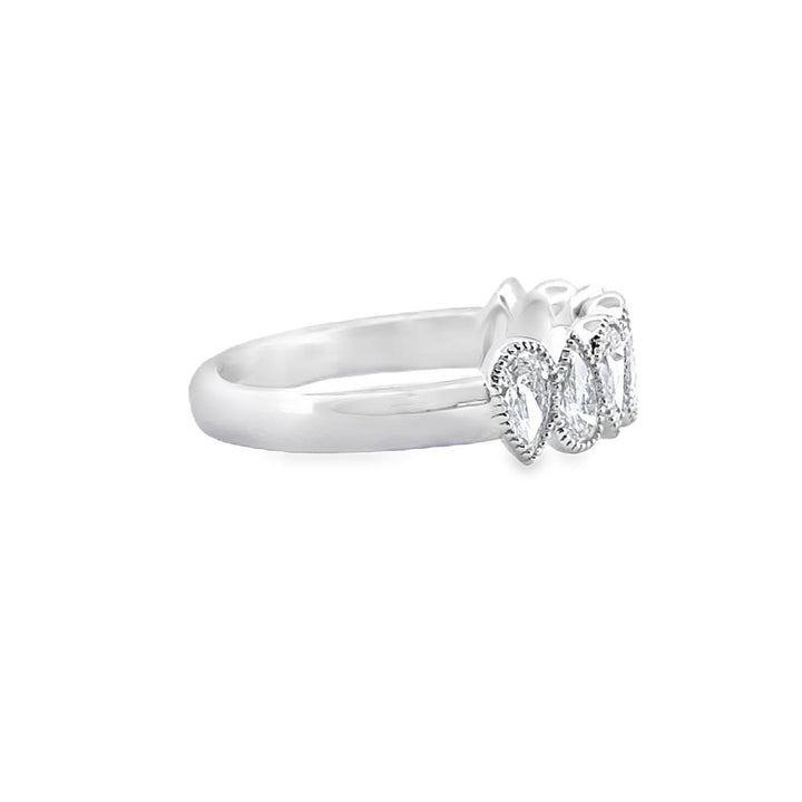1.14 CTW Pear-Shaped Diamond Milgrain Band in 14K White Gold, 5mm Wide, Size 6.5
