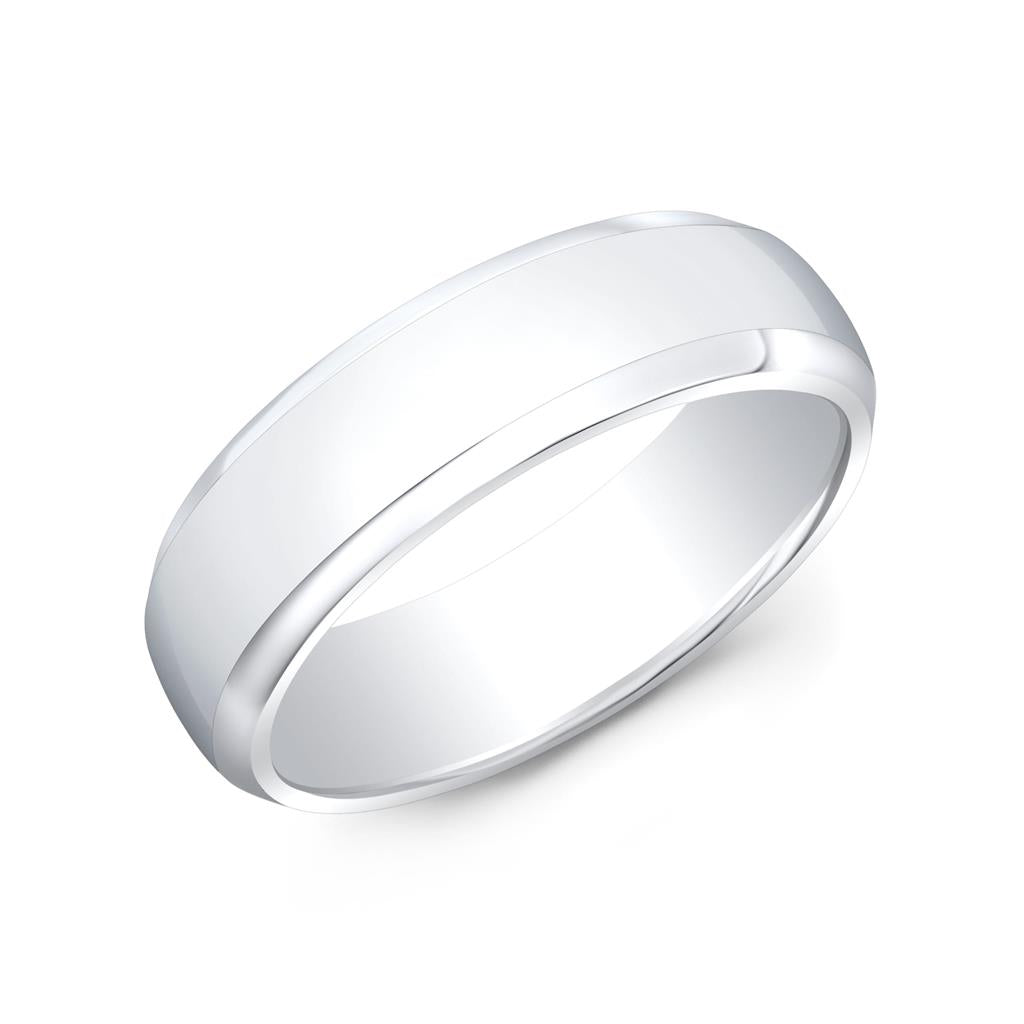 18K White Gold Men's Beveled Wedding Band - Comfort Fit, 6mm