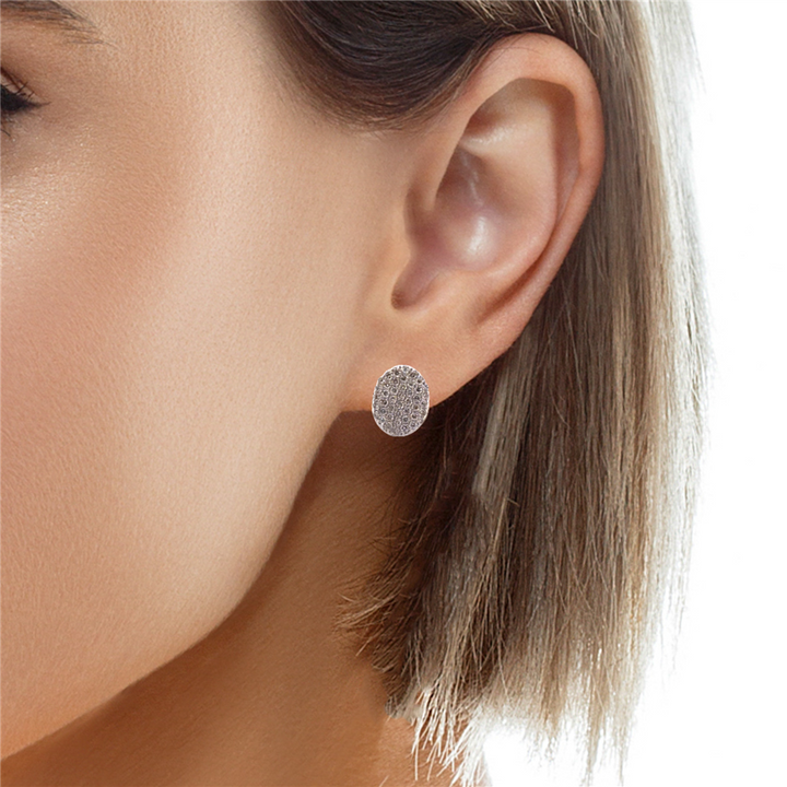 0.44 CTW Pavé Diamond Oval Stud Earrings in 14K White Gold