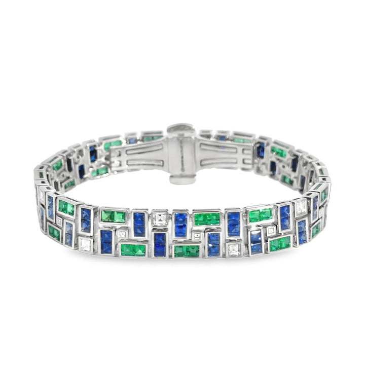 Robert Procop 14.30 CTW Emerald, Blue Sapphire & Diamond Platinum French Cut Masterpiece Bracelet