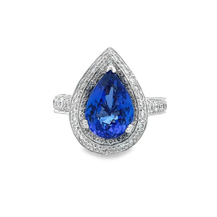 6.17 CT Tanzanite & 3.00 CTW Diamond 18K White Gold Pear-Shaped Halo Ring