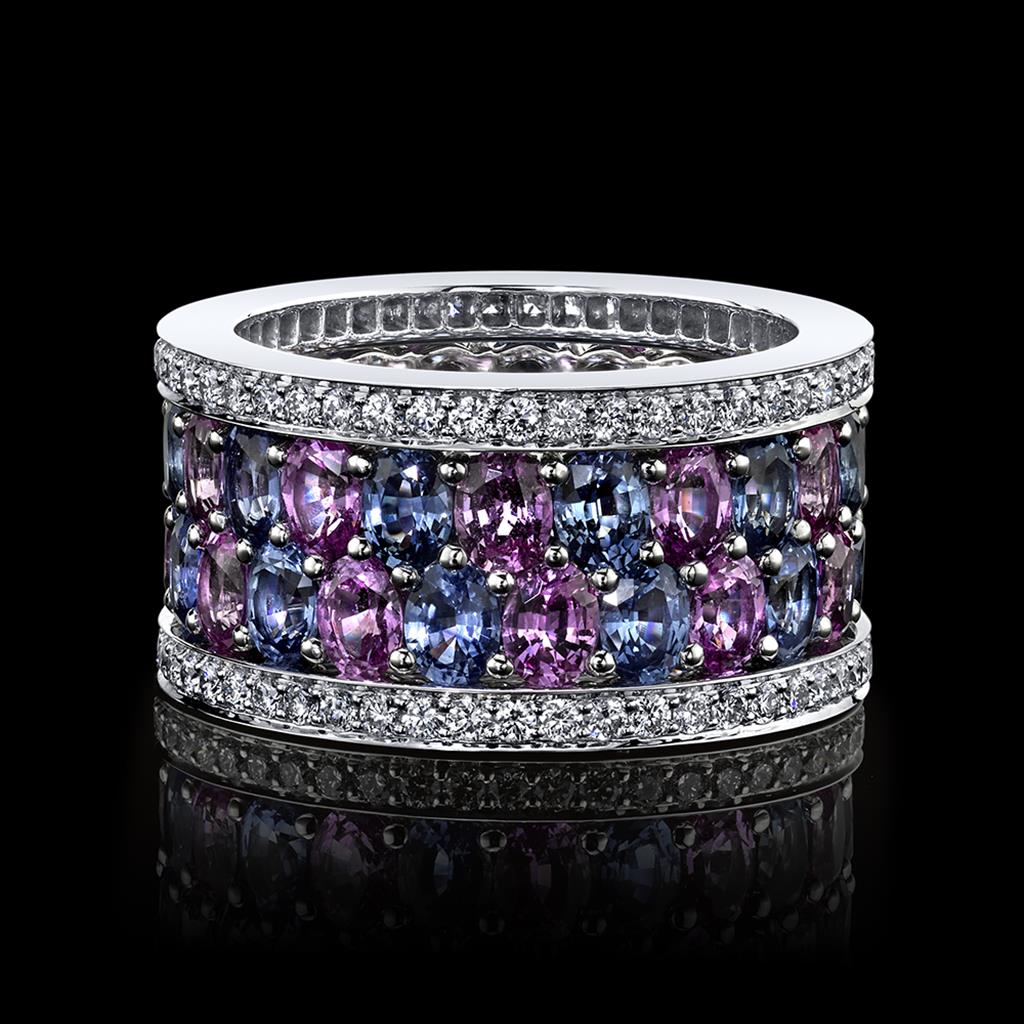 Robert Procop American Glamour Platinum Eternity Ring with 4.03ctw Pink Sapphires and 3.98ctw Light Blue Sapphires