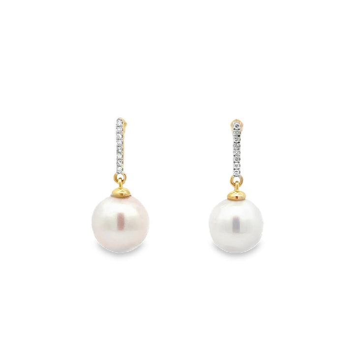 9mm "AA" Pearl Drop Earrings with 0.048 CTW Diamonds in 14K Yellow Gold