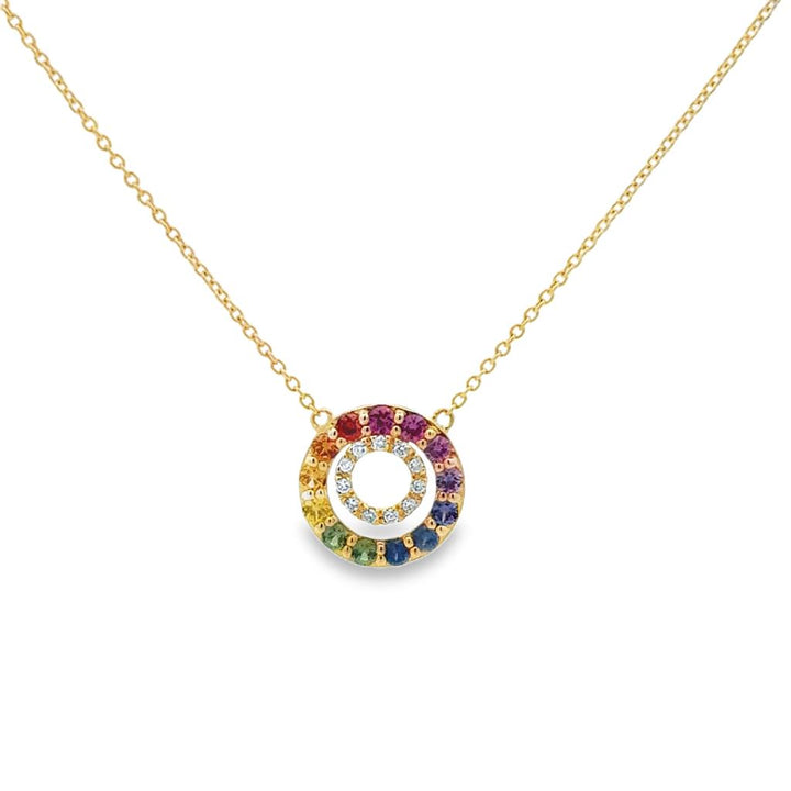0.32 CTW Rainbow Sapphire & Diamond 14K Yellow Gold Circle Pendant Necklace