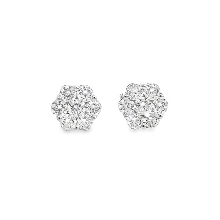 1.80 CTW Diamond Floral Stud Earrings 18K White Gold