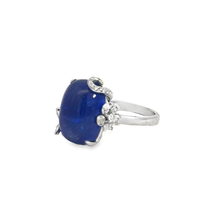 0.15 CTW Diamond & Tanzanite 18K White Gold Ring with Butterfly and Flower Design