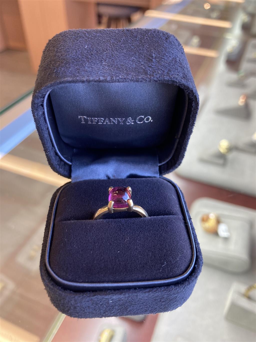 Tiffany & Co. 18K Yellow Gold Rubellite Cabochon Pink Tourmaline Sugar Stack Ring by Paloma Picasso