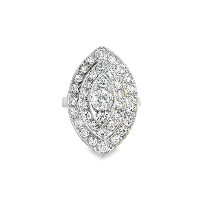 Vintage 1.50 CTW Diamond Platinum Marquise Cluster Ring