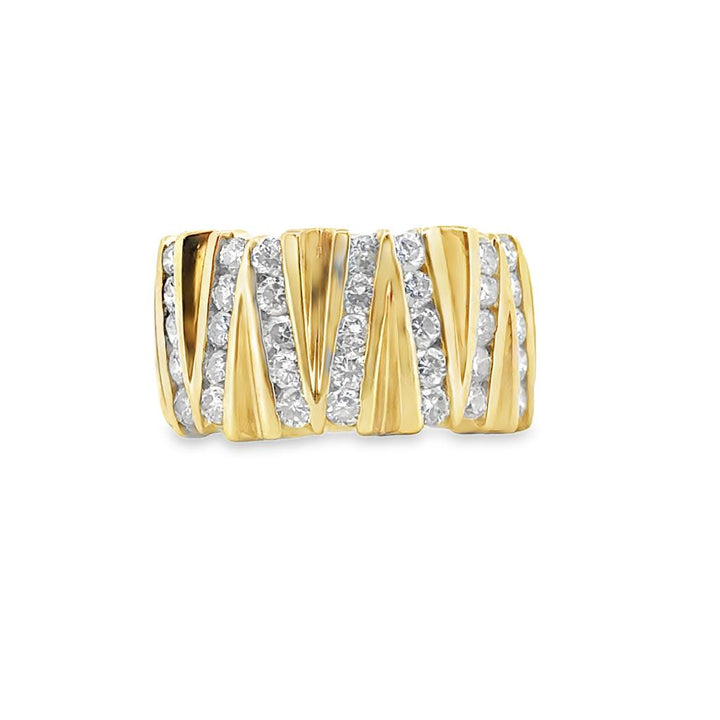 1.05 CTW Diamond Wide Zig-Zag Band – 18K Yellow Gold, 11.5mm, Size 8
