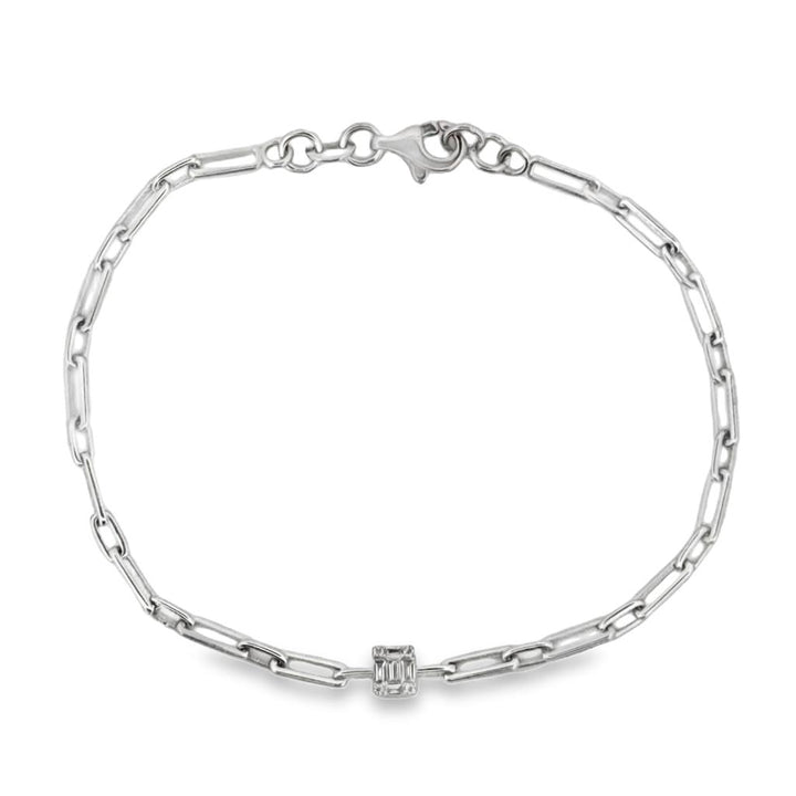 0.10 CTW Diamond Paper Clip Chain Bracelet, 14K White Gold