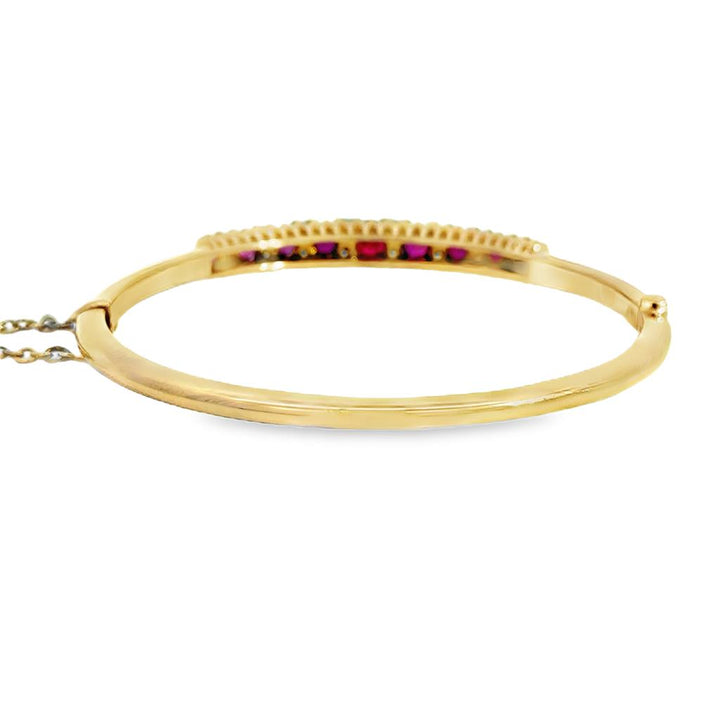 0.24 CTW Diamond & Ruby Bangle Bracelet in 14K Yellow Gold